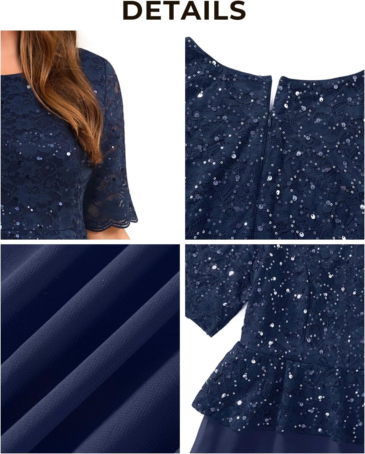 Plus Size Formal Dresses – Mother of The Bride Evening Gowns Wedding Guest Sequin Lace Bodice Long Dress Women(Navy Blue)
