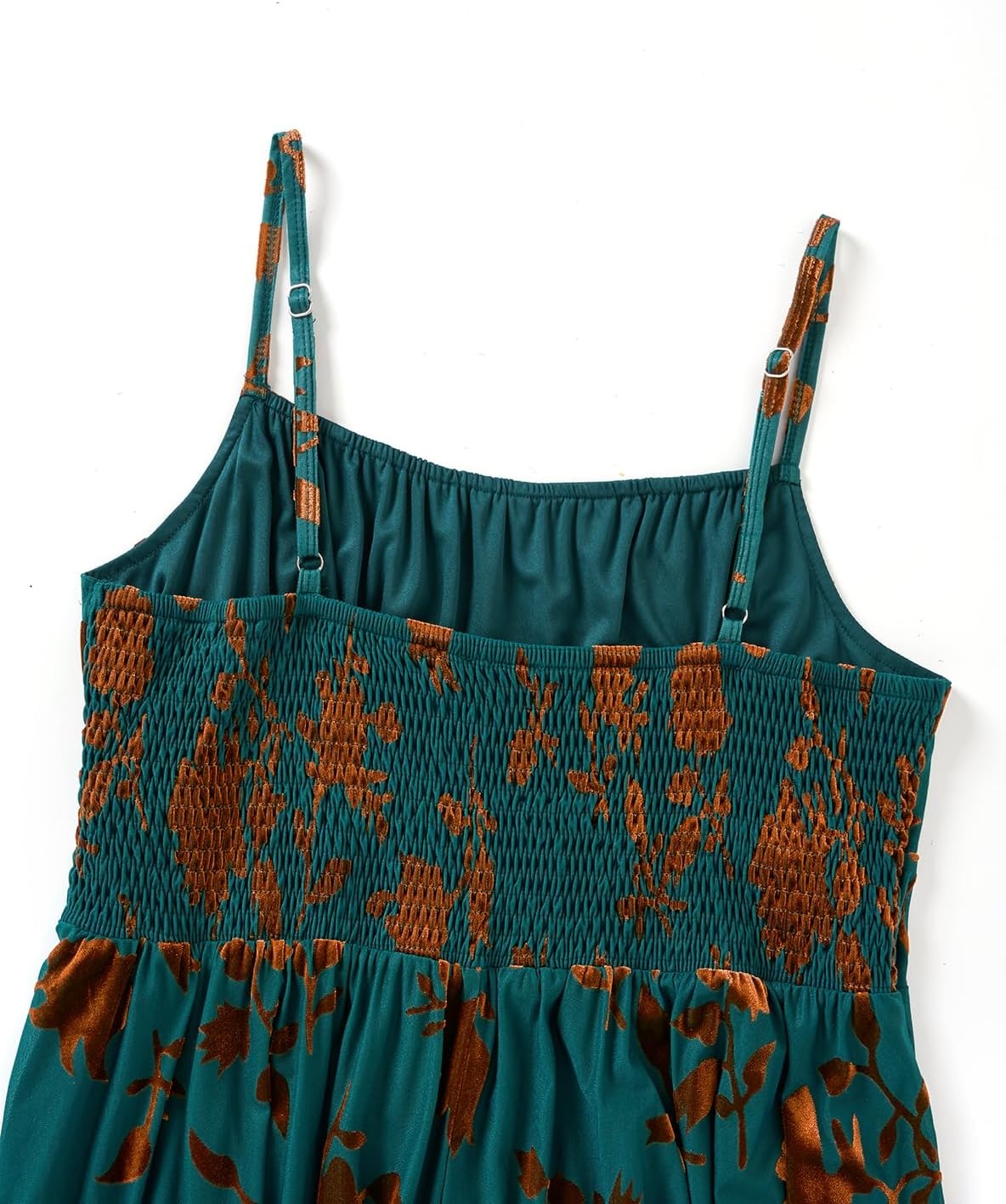 Plus Size Cocktail Dresses – Velvet Party Summer Formal Wedding Guest Sleeveless Spaghetti Strap Floral Midi Dress(Bronze +Teal Floral)