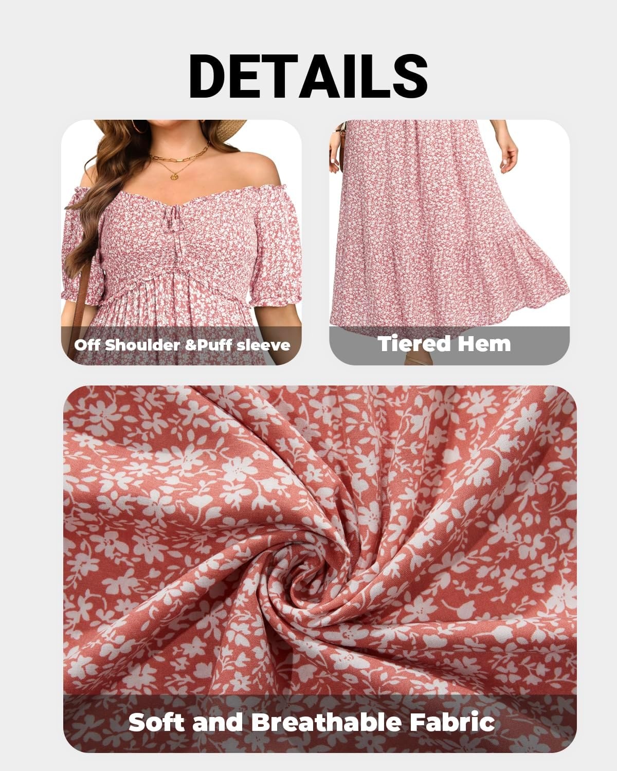 Plus Size Sun Dresses Women – Summer Off the Shoulder Puff Sleeve A Line Boho Maxi Flow Long Dress 2025(Pink Floral-regular Size)