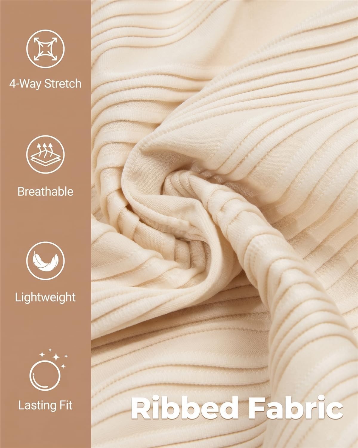High Waisted Bandeau Bikini Set – Ribbed Strapless Two Piece Swimsuit | Secure bandeau top with straps. High waist bottom for comfortable coverage. Full coverage back for confident wear.(Beige)
