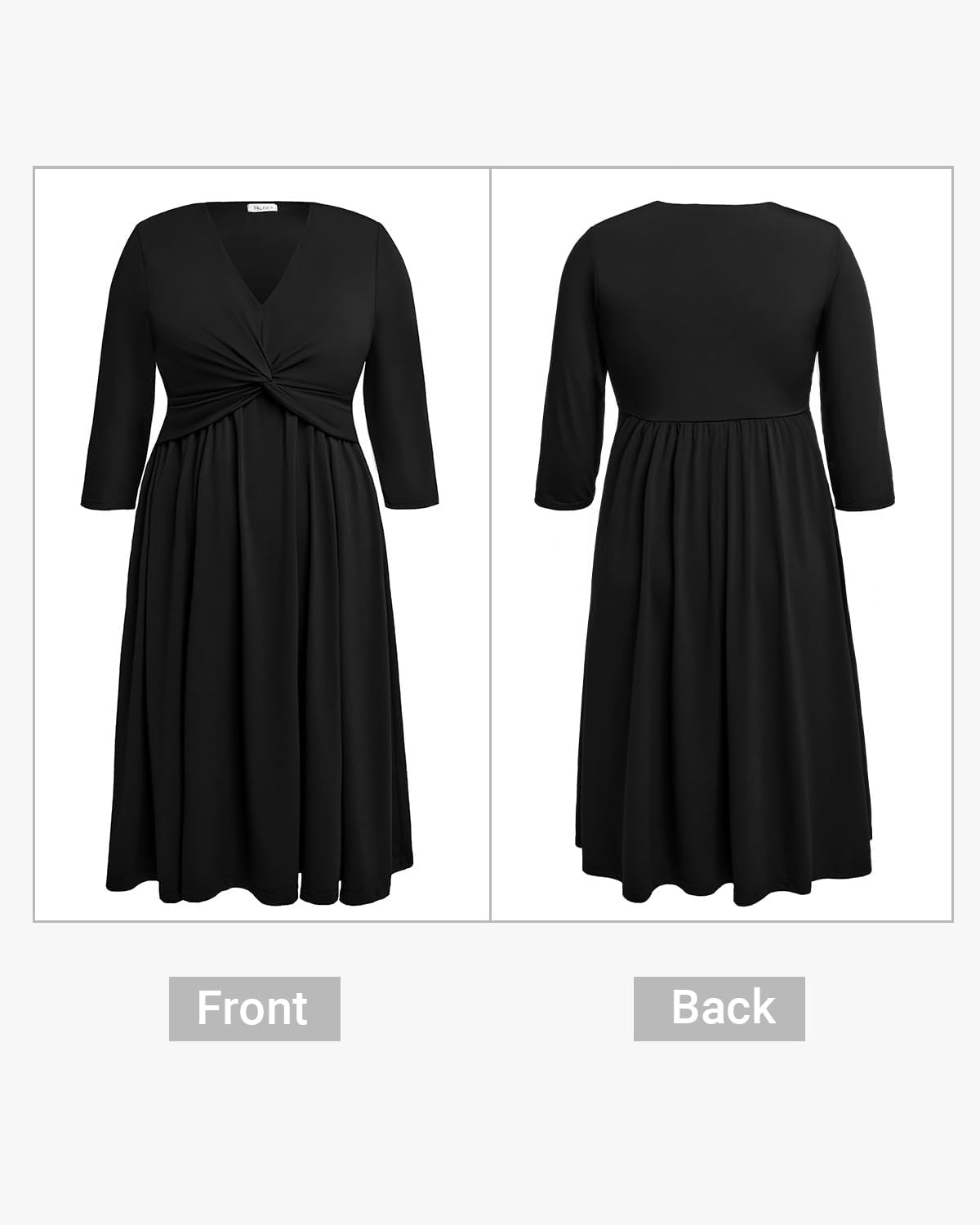 Talisea Plus Size Dress for Women Twist Knot V Neck 3/4 Sleeves A Line Wedding Guest Midi Dresses(Black)