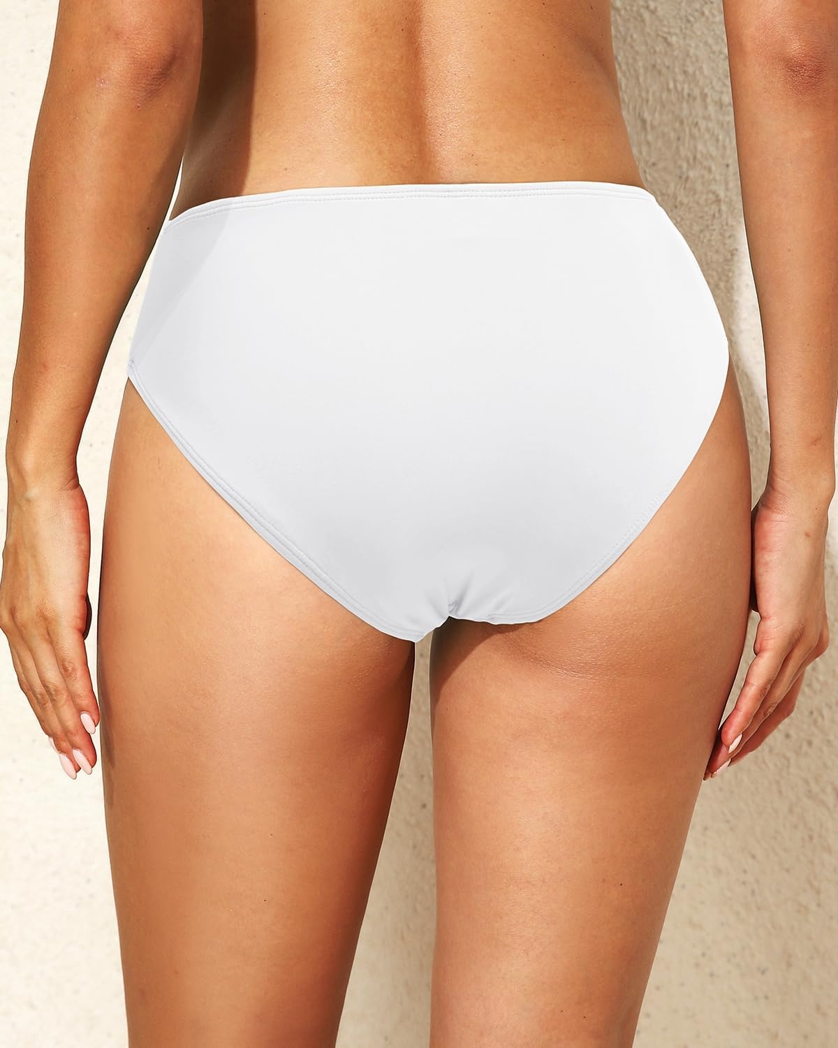 Talisea Women Full Coverage Bikini Bottoms – Mid Rise Bathing Suit Ruched Swim Bottom Swimsuit Swimwear(White)