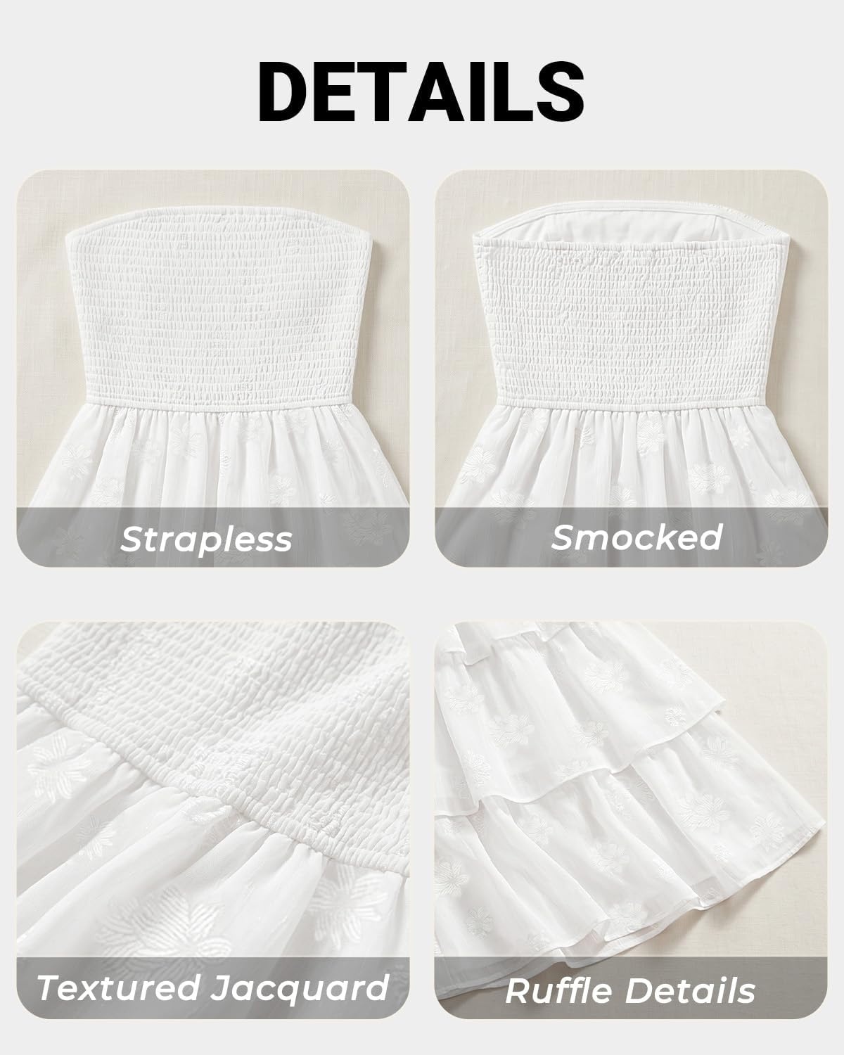 Talisea Wedding Guest Dress Jacquard Strapless Smocked Tiered Maxi Dress(White)