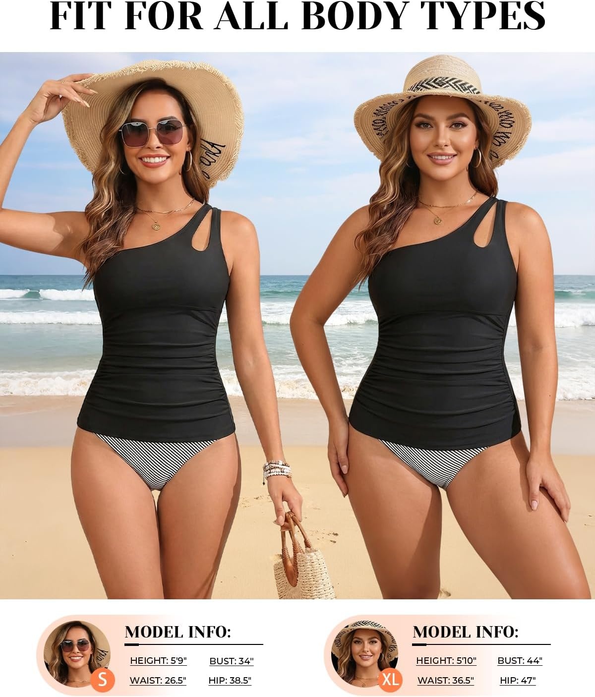 Tankini Tops for Women Swimwear – One Shoulder Swim Top Only Tummy Control Bathing Suit Top No Bottom 2025(Black)
