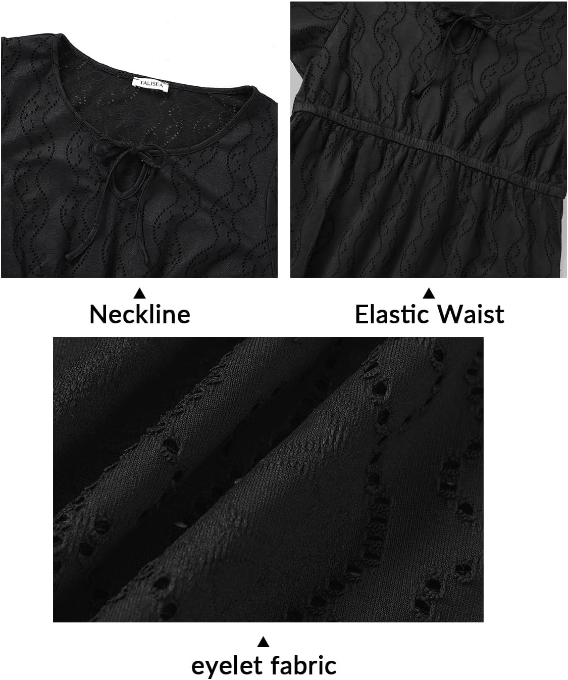 Talisea Plus Size Swimsuit Cover Up – Bathing Suit Coverup for Women | Casual summer beach swimsuit, eyelet crew neck style with short sleeves for bathing suit & swimwear coverup.(Black)