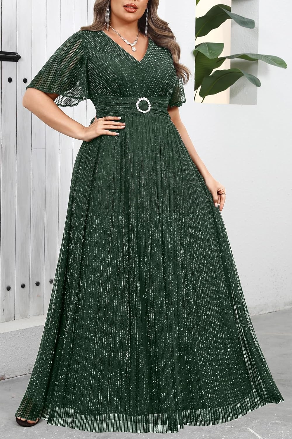 Plus Size Green Formal Dresses Ball Evening Gown Prom Mother of Bride Holiday Party Ball Wedding Guest Curvy Sequin Maxi