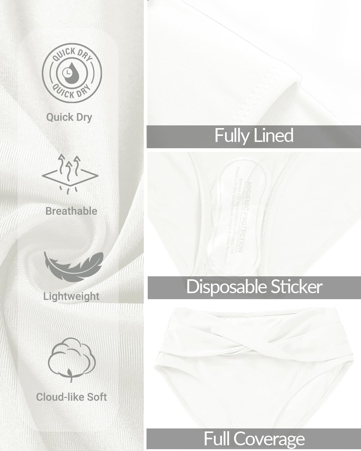 Talisea Women Full Coverage Bikini Bottom – V Cut Bathing Suit Bottoms Mid Waist Twist Front Swimsuit Bottom Swimwear 2025(White)
