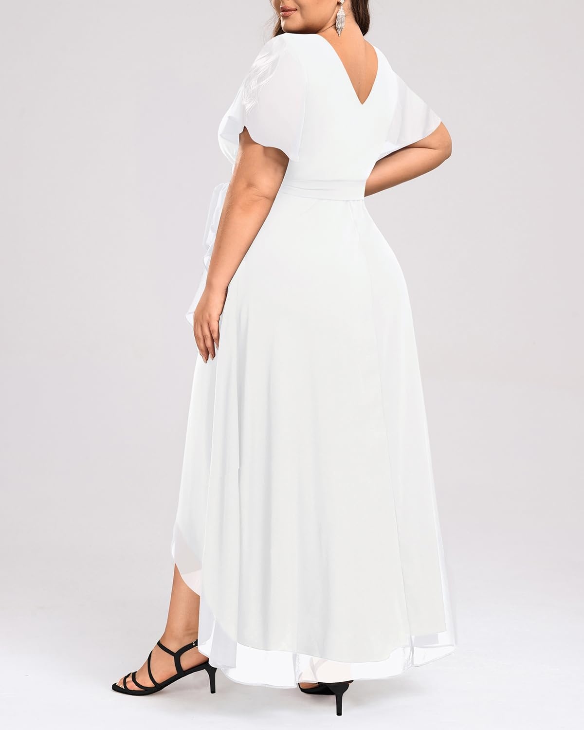 Talisea Womens Plus Size Long Dress Chiffon High Low Split Ruffle Evening Bridesmaid Wedding Guest Formal Maxi Dresses(White)