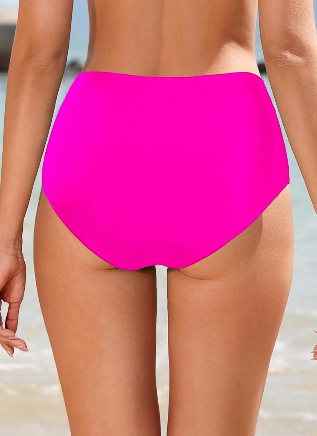 Talisea Women Full Coverage Bikini Bottom – V Cut Bathing Suit Bottoms Mid Waist Twist Front Swimsuit Bottom Swimwear 2025(Hot Pink)