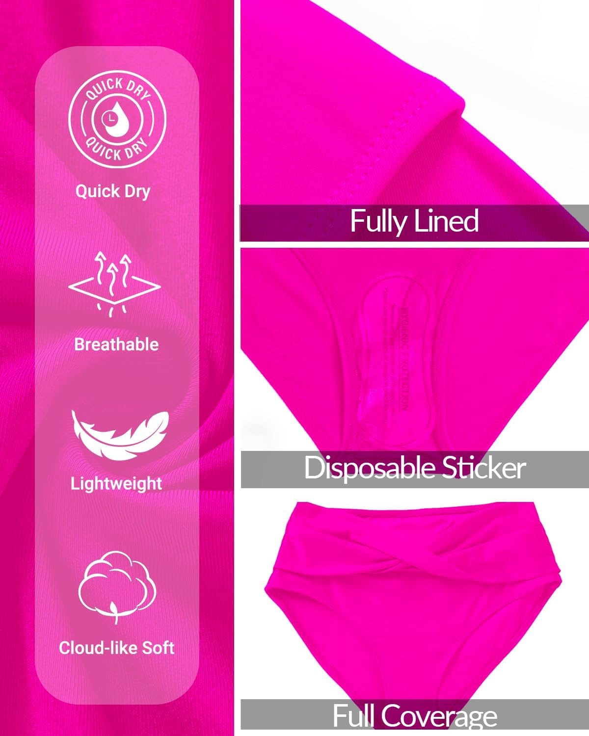 Talisea Women Full Coverage Bikini Bottom – V Cut Bathing Suit Bottoms Mid Waist Twist Front Swimsuit Bottom Swimwear 2025(Hot Pink)