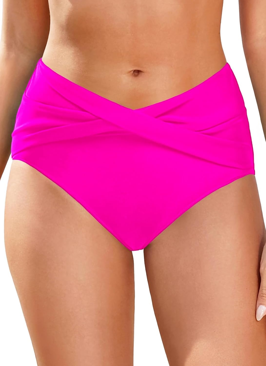 Talisea Women Full Coverage Bikini Bottom – V Cut Bathing Suit Bottoms Mid Waist Twist Front Swimsuit Bottom Swimwear 2025(Hot Pink)