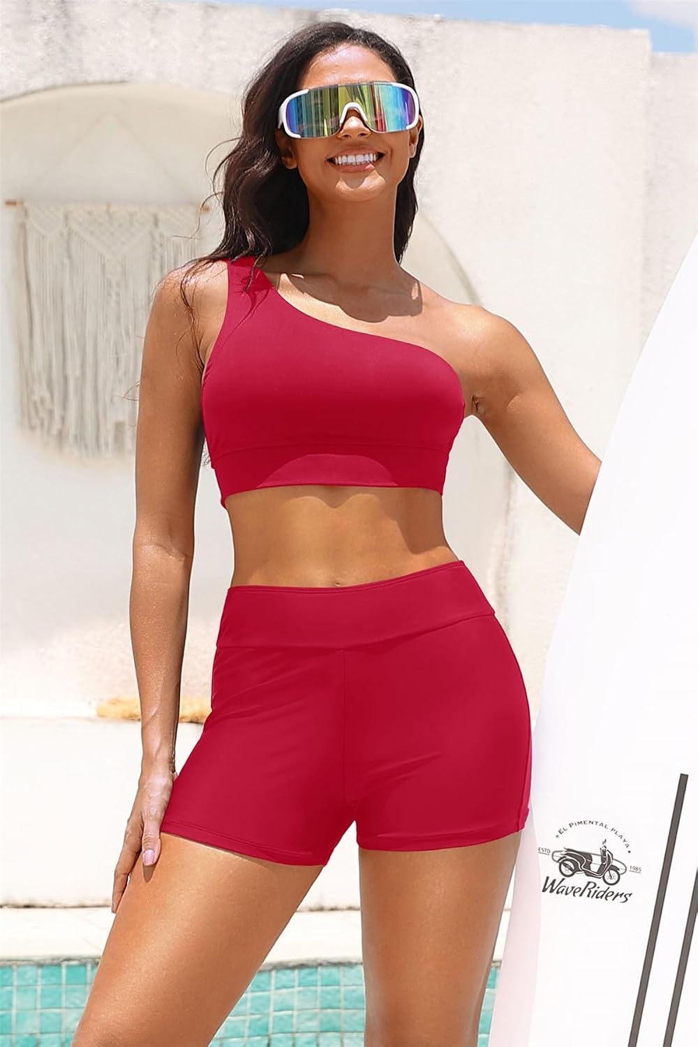 Talisea Womens High Waisted Swim Shorts – 3″ Bathing Suit Bottoms Boyshorts Swimsuits Board Shorts with Liner 2025(Red)
