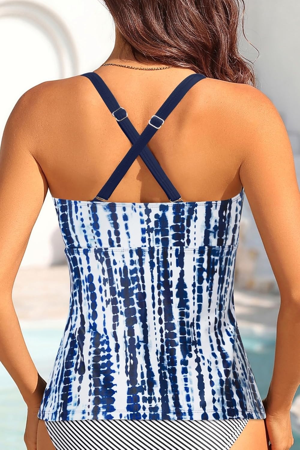 Women’s Underwire Tummy Control Swimsuit Top Push Up Bathing Suit Top(Blue Tie Dye)