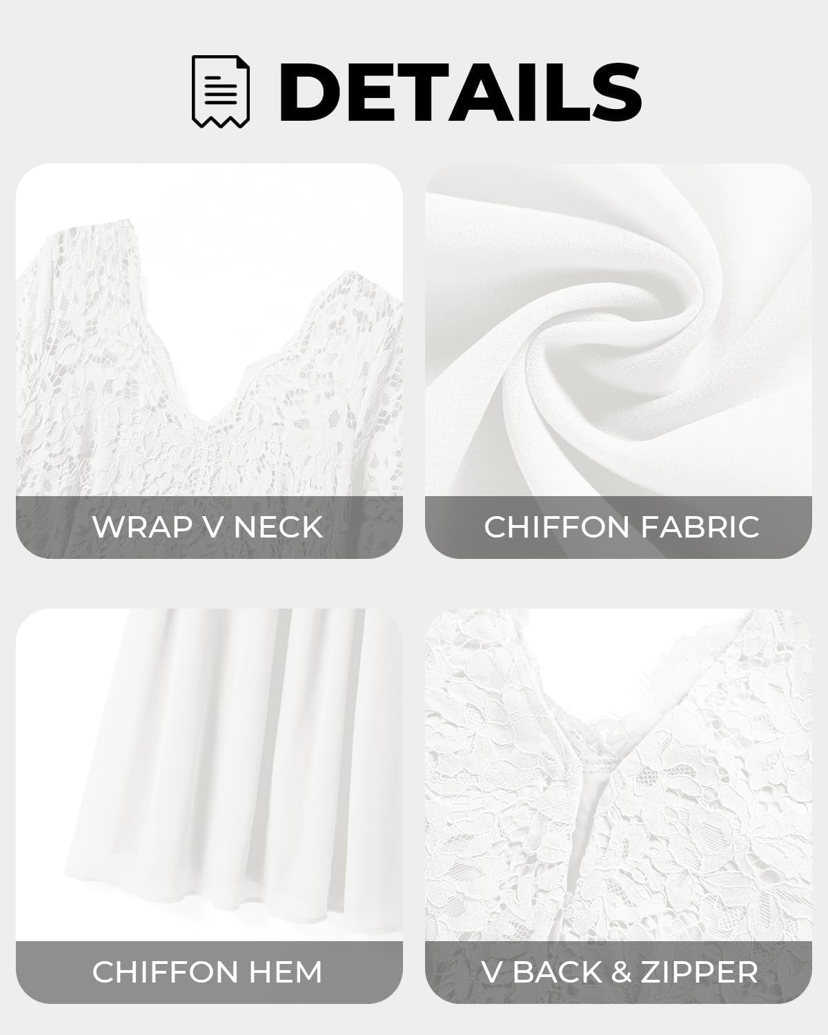 Talisea Plus Size Formal Wedding Dresses – Gowns Evening Prom Elegant V Neck Long Sleeve Lace Chiffon Long Maxi Dress(White)
