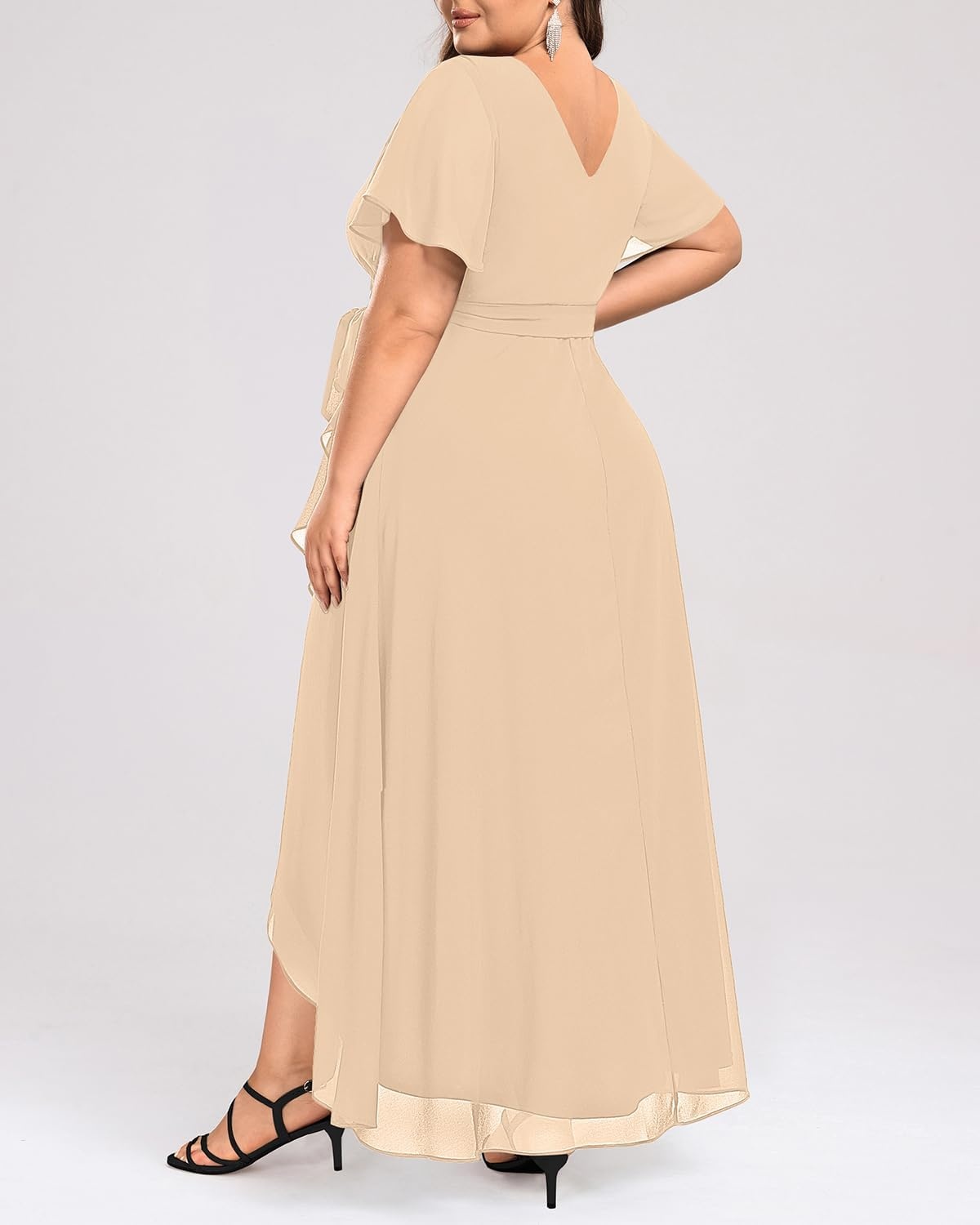 Talisea Womens Plus Size Long Dress Chiffon High Low Split Ruffle Evening Bridesmaid Wedding Guest Formal Maxi Dresses(Champagne)