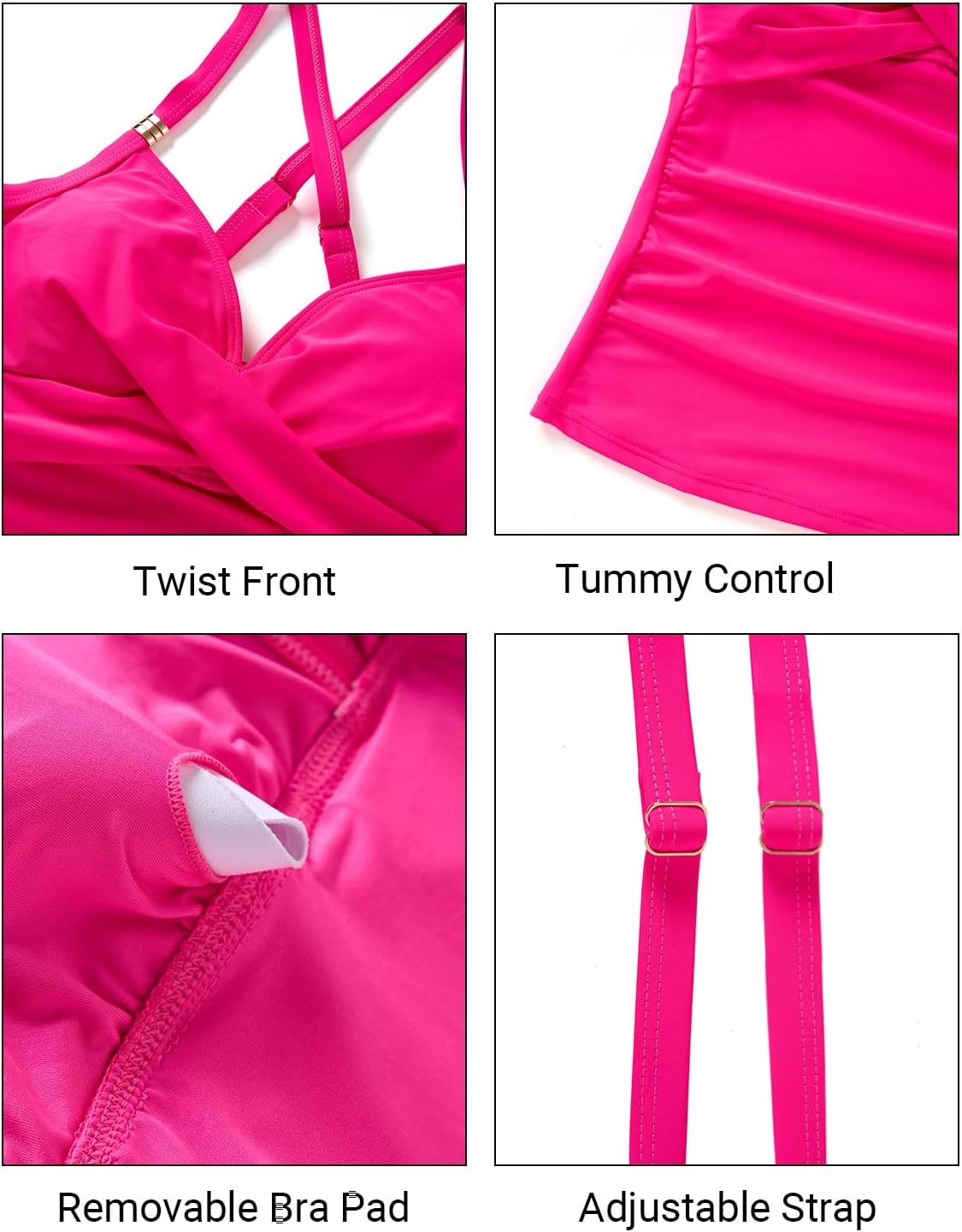 Women’s Tankini Swimsuits – Two Piece Swimsuit Tummy Control Bathing Suit 2025 Twist V Neck Swimwear(Hot Pink)