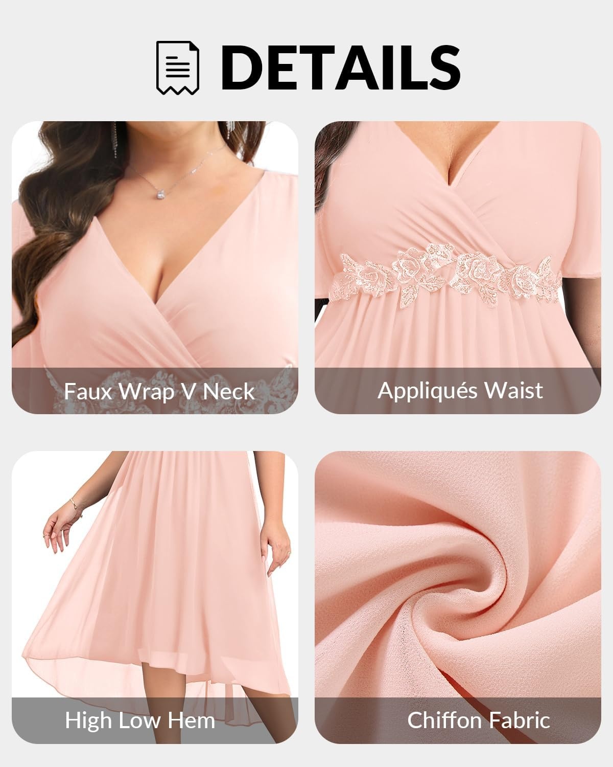TALISEA Plus Size Dresses Wedding Guest – Formal Cocktail Chiffon Appliques V Neck Ruffle Short Sleeve High Low Dress Women(Pink)