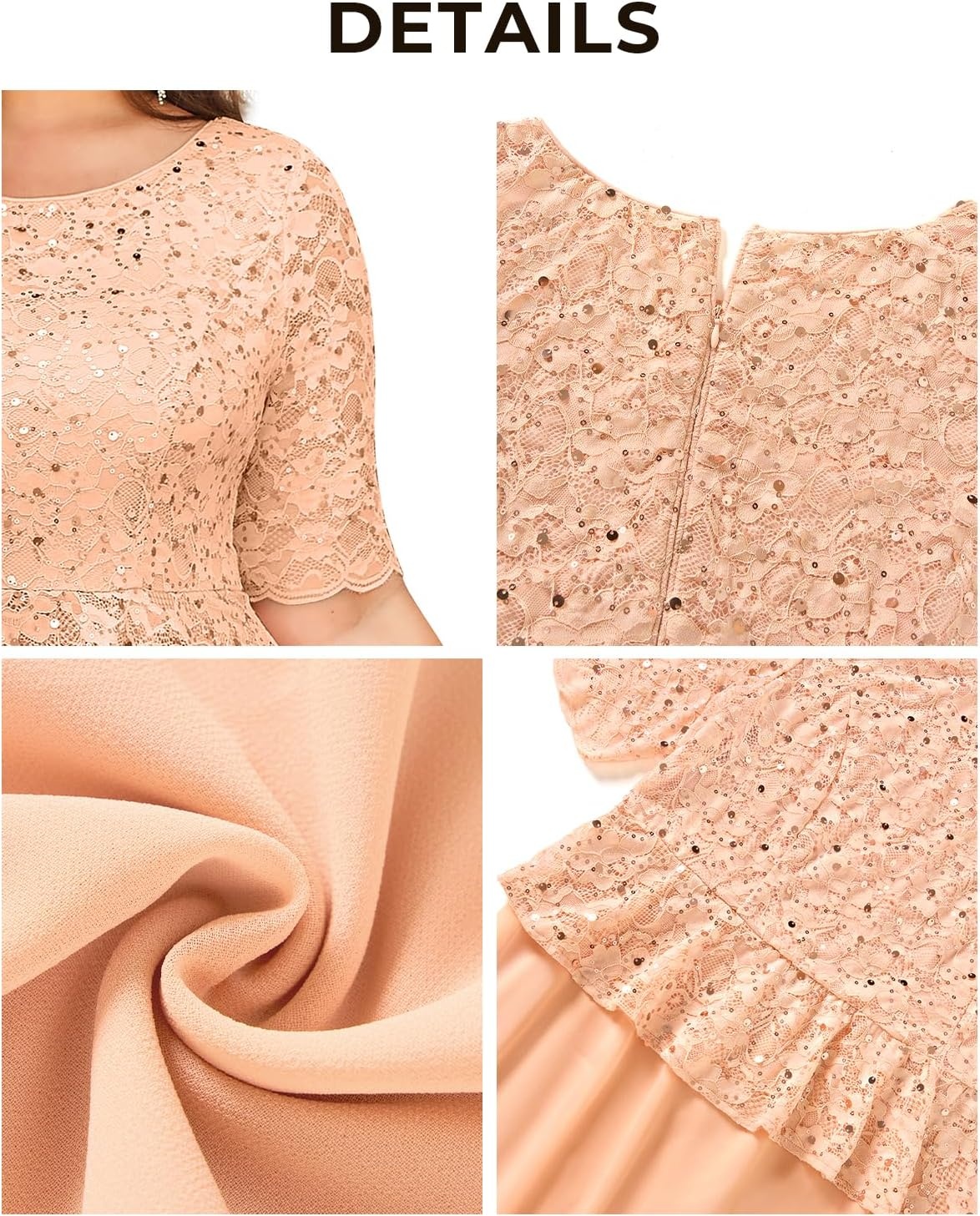 Plus Size Formal Dress – Sequin Lace Mother of The Bride Maxi Dress Women | Elegant formal maxi evening gown; sequin lace bodice; ideal for mother of the bride & wedding guests.(Champagne)