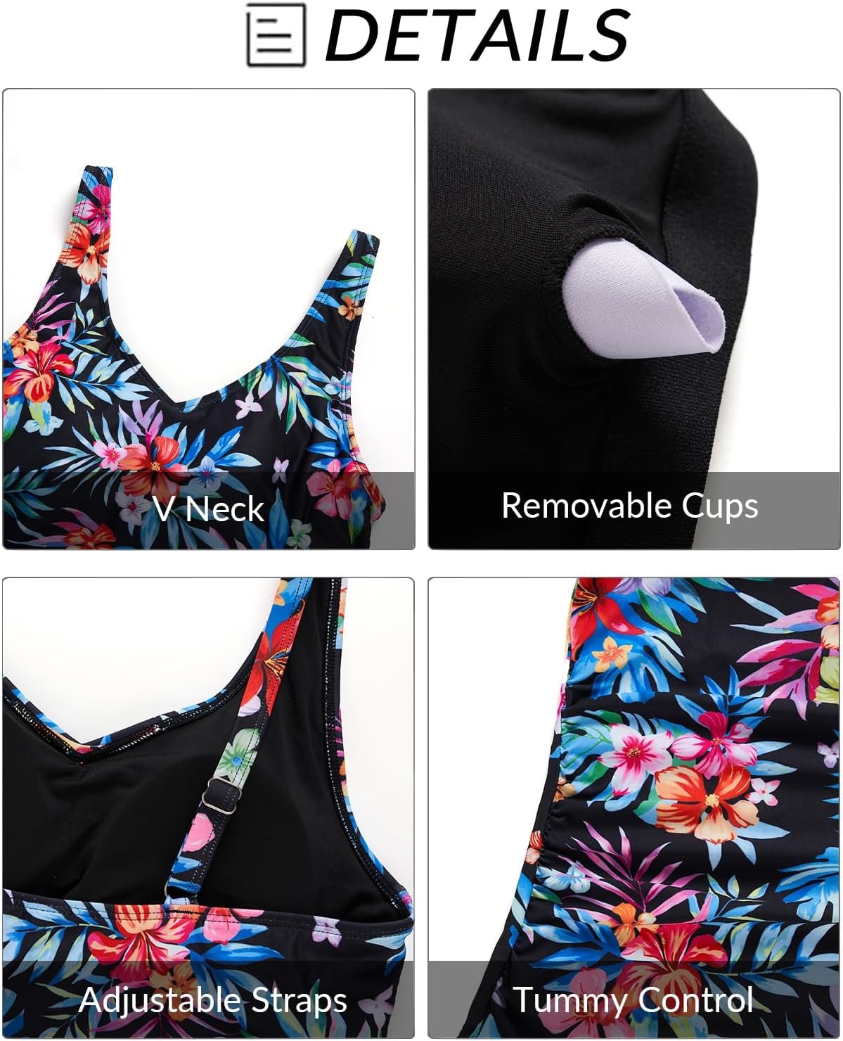 Tankini Swim Top Only – Tummy Control Bathing Suit Top Modest Swimsuit Top No Bottom(Multi Floral)