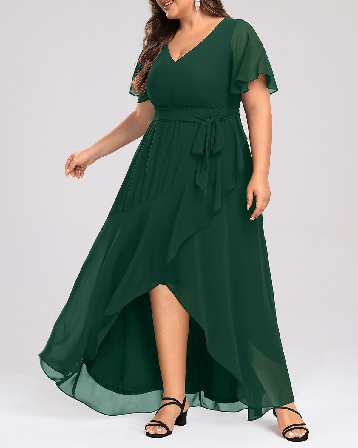 Talisea Womens Plus Size Long Dress Chiffon High Low Split Ruffle Evening Bridesmaid Wedding Guest Formal Maxi Dresses(Emerald Green)