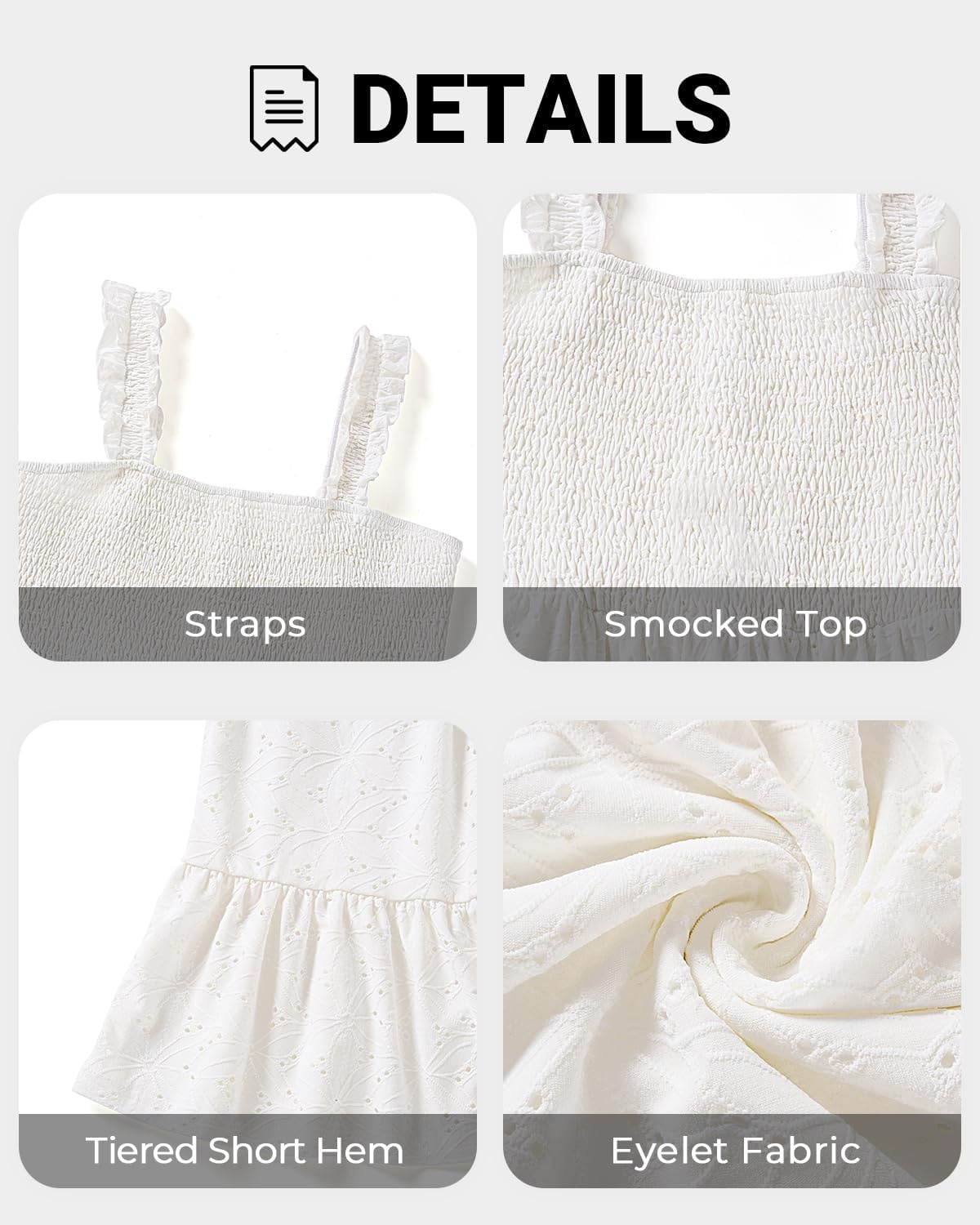 Talisea Women’s Plus Size Summer Dresses – Casual Eyelet Square Neck Sleeveless Smocked Ruffle A-Line Cute Short Sundress(White)