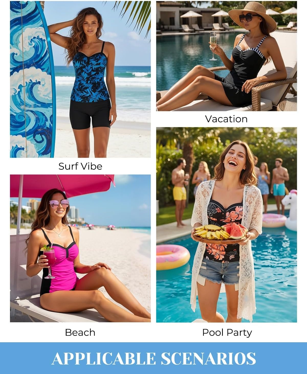Women’s Underwire Tummy Control Swimsuit Top Push Up Bathing Suit Top(Black White Stripes)