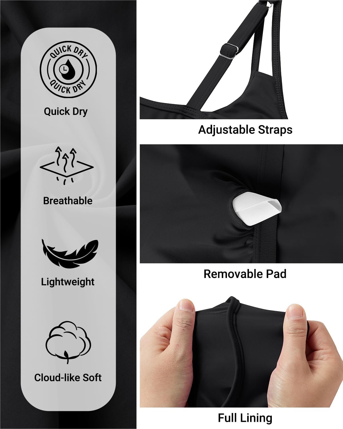 Womens Flowy Tankini Tops Only – Modest Bathing Suit Loose Fit Swimsuit Swim Tops No Bottom 2025 (Available in Plus)(Black)
