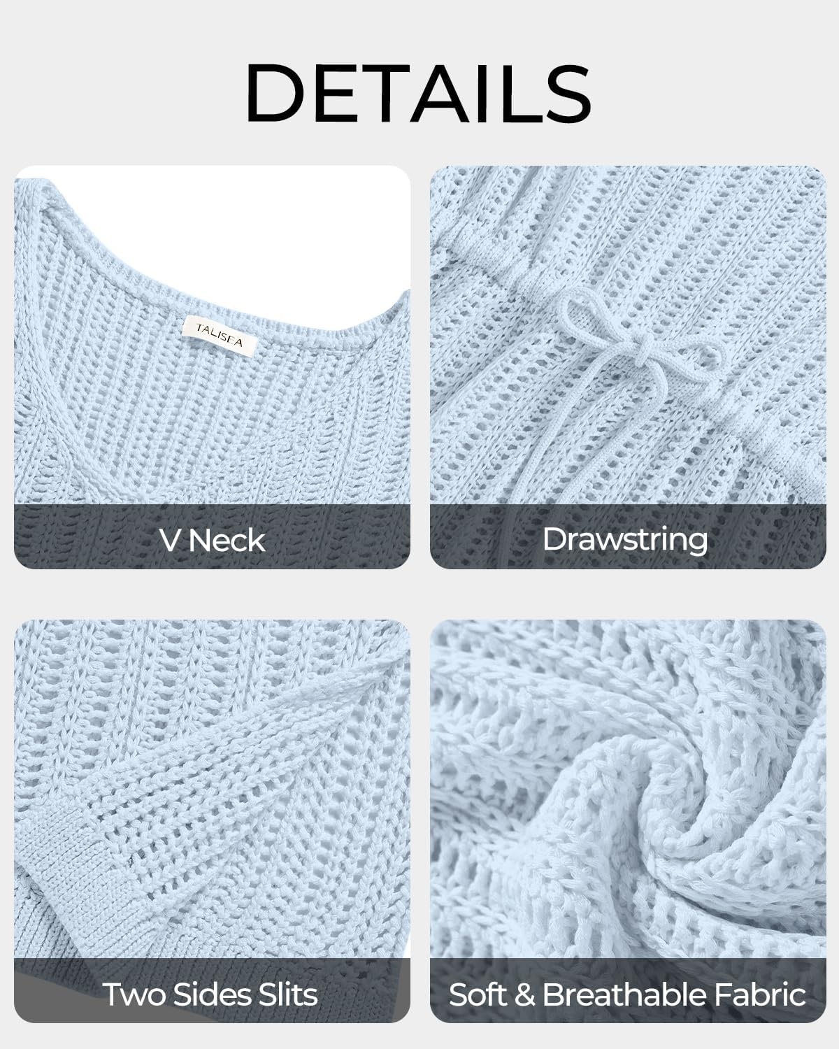 Talisea Plus Size Swimsuit Cover Up Women – Crochet Beach Romper Knit Bathing Suit Short Sleeve V Neck Swimwear Coverup Dress(Light Blue)
