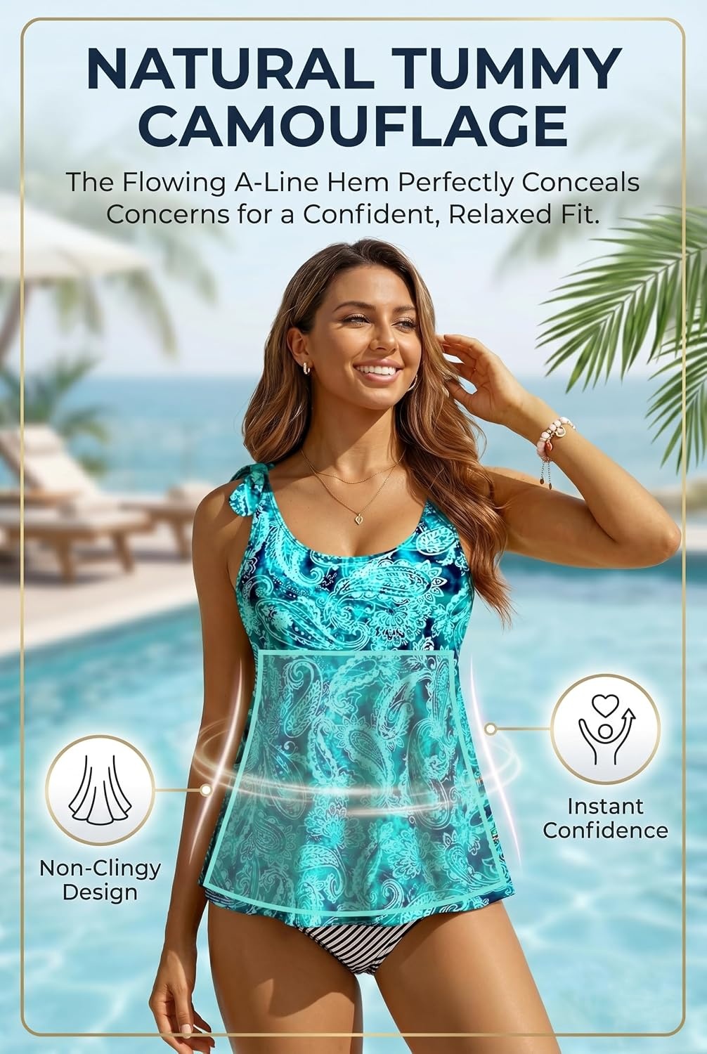Women’s Flowy Tankini Top Only- Modest Swimsuit Top Tie Knot Bathing Suit No Bottom 2025(Green Paisley)
