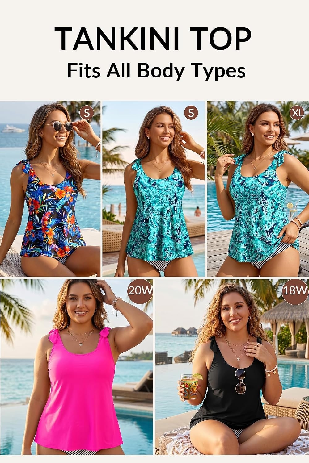Women’s Flowy Tankini Top Only- Modest Swimsuit Top Tie Knot Bathing Suit No Bottom 2025(Green Paisley)