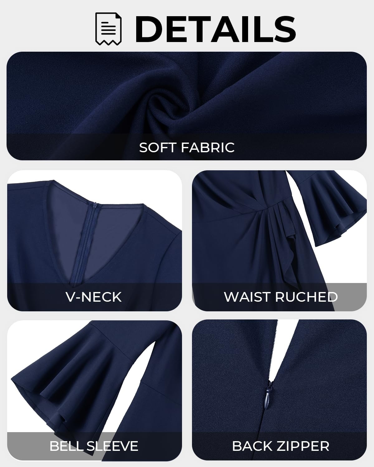 Talisea Women Plus Size Work Dress – Semi Formal Wedding Guest Church Business Office Interview V Neck Bell Sleeve Dress(Navy Blue)