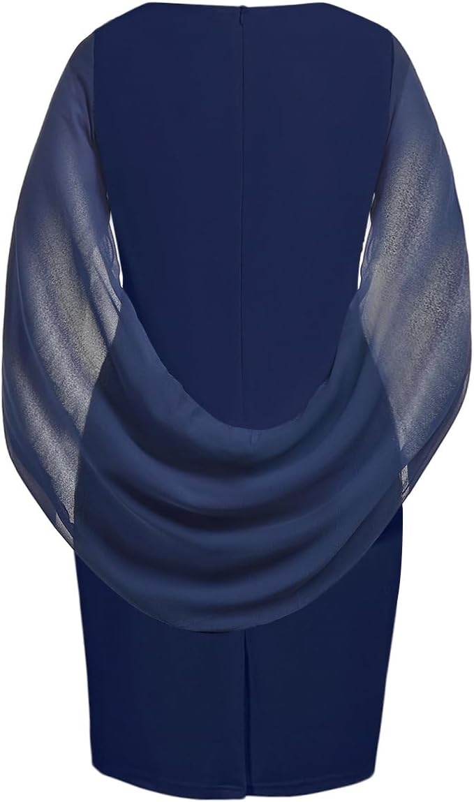 Talisea Plus Size Wedding Guest Dress – Semi Formal Cape Dress for Women | Elegant chiffon cape dress, semi formal cocktail party bodycon style for curvy women.(Navy Blue)
