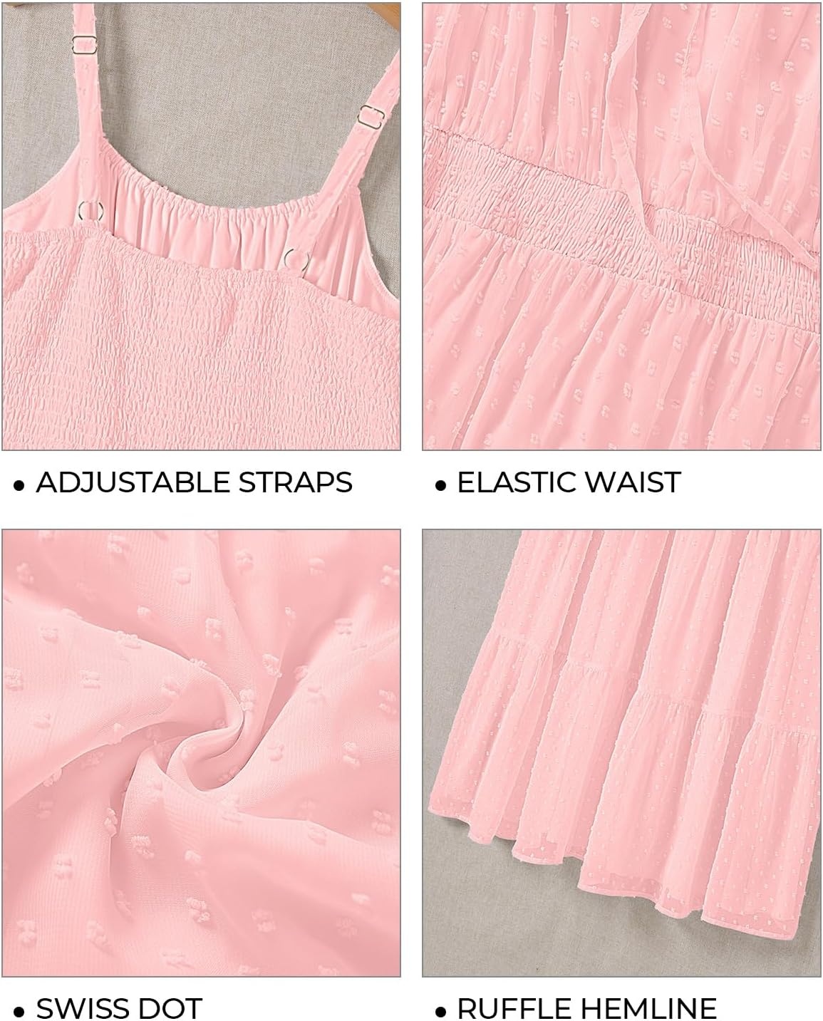 Plus Size Summer Dresses – Boho Maxi Sundress with Pockets Spaghetti Strap Long Casual Sun Dress for Vacation and Beach(Pink)