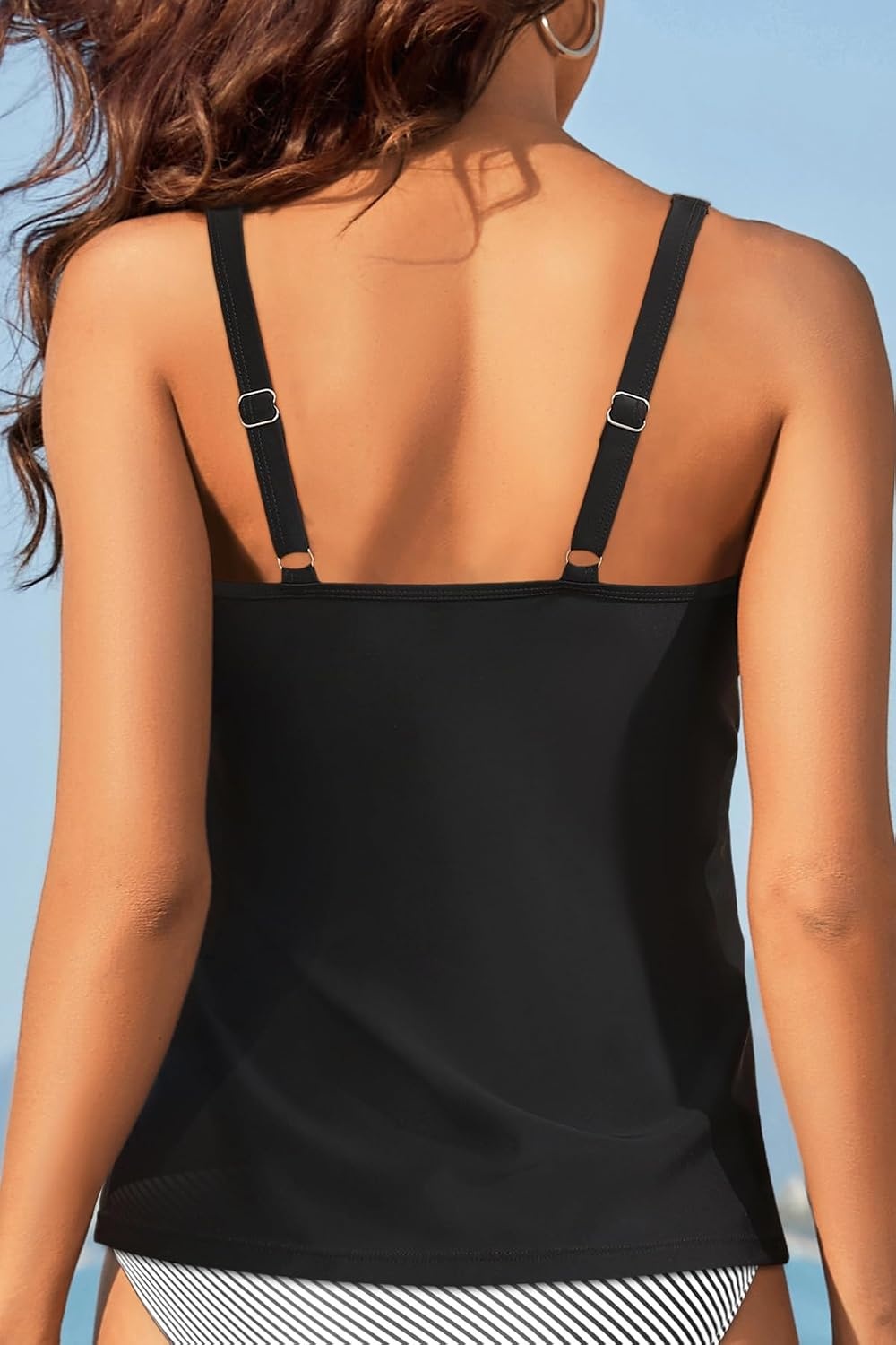 Womens Tankini Tops Only – Modest Swimsuit V-Wired Swim Top Swimwear Tummy Control Bathing Suit No Bottom 2025(Black)
