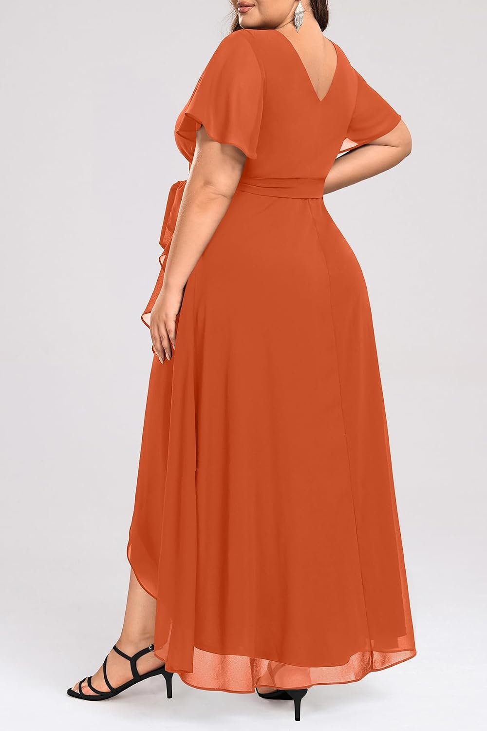 Talisea Plus Size Wedding Guest Dress – High Low Chiffon Ruffle Formal Gown(Burnt Orange)