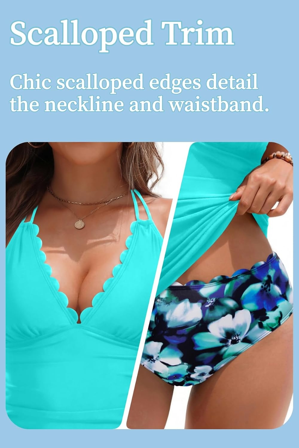 Women’s Two Piece Tankini Swimsuits – Tummy Control Bathing Suits Swimwear(Aqua Floral)