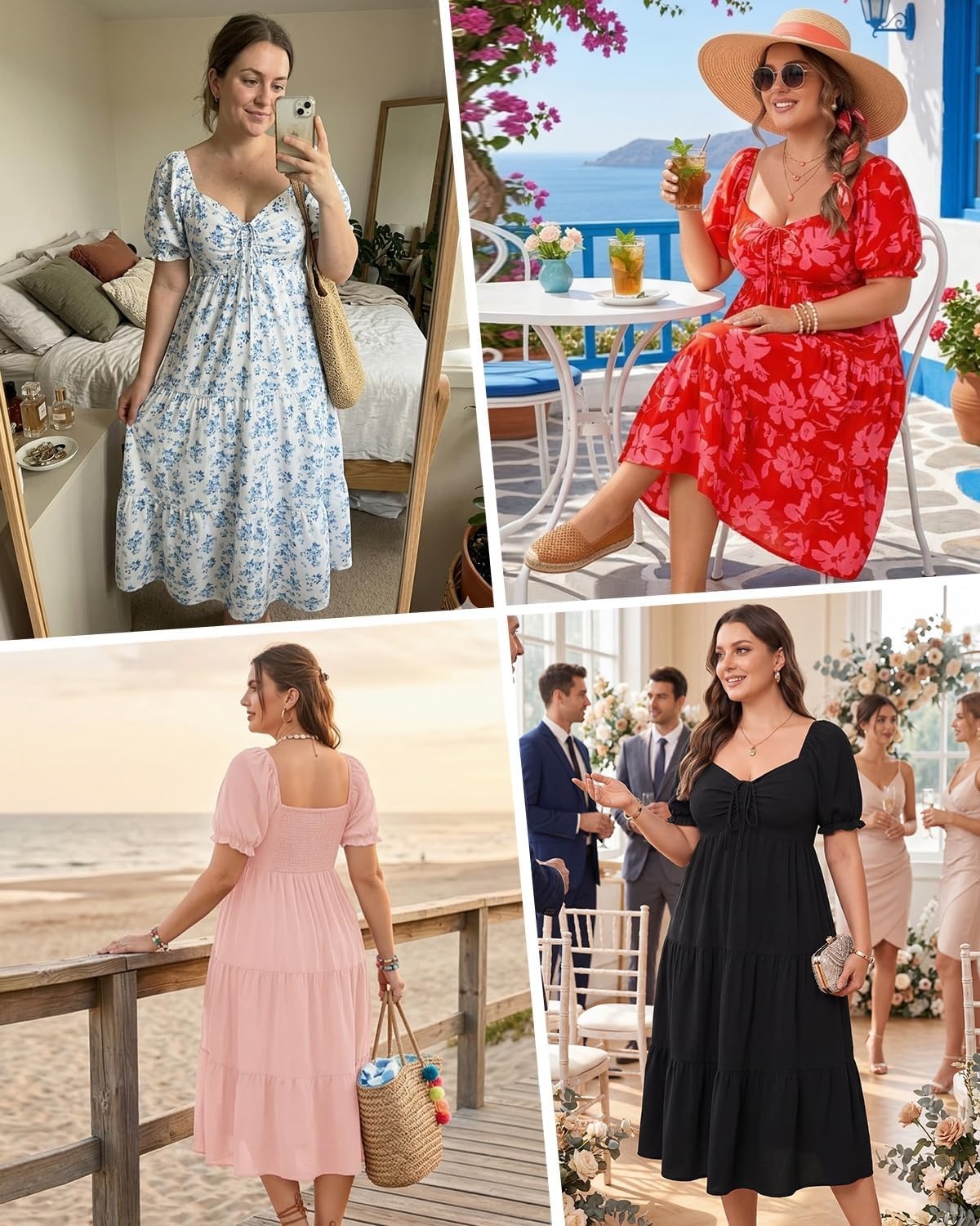 Talisea Plus Size Summer Dress – Casual A-line Flowy Midi Dress for Women(Red Floral)