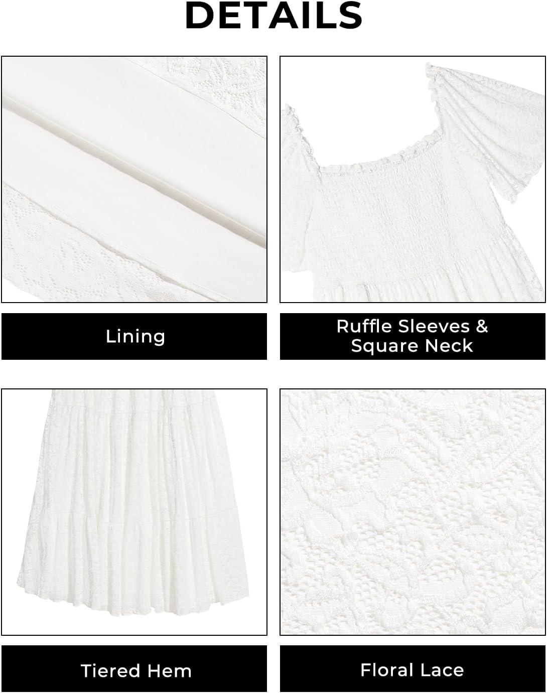 Talisea Women’s Plus Size Floral Lace Wedding Boho Dress Flowy Smocked Tiered Maxi Dress(White)