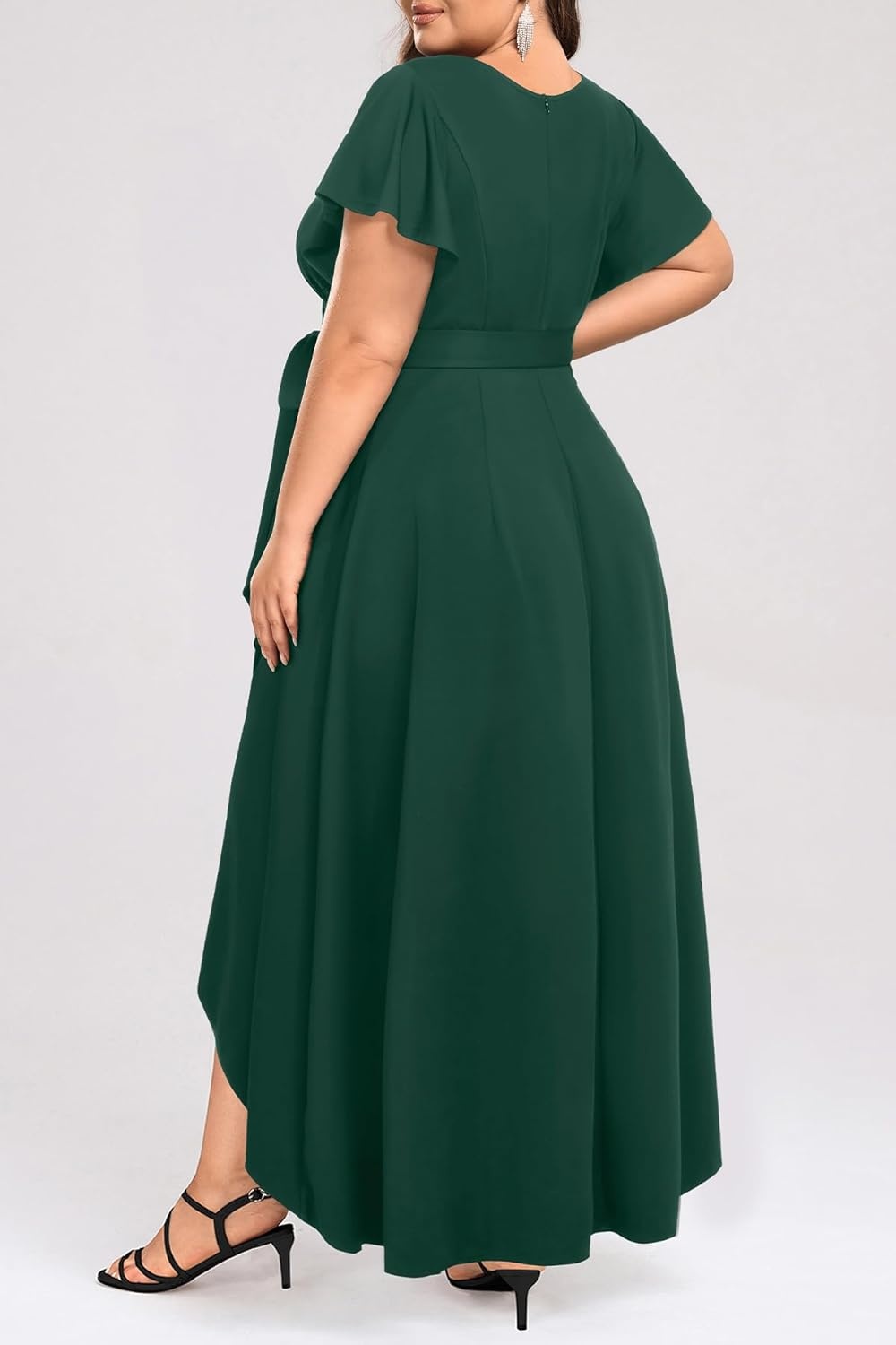 Women Plus Size Wedding Guest Dress – Formal Cocktail Split Ruffle V Neck High Low Party Long Maxi Dresses(Emerald Green)