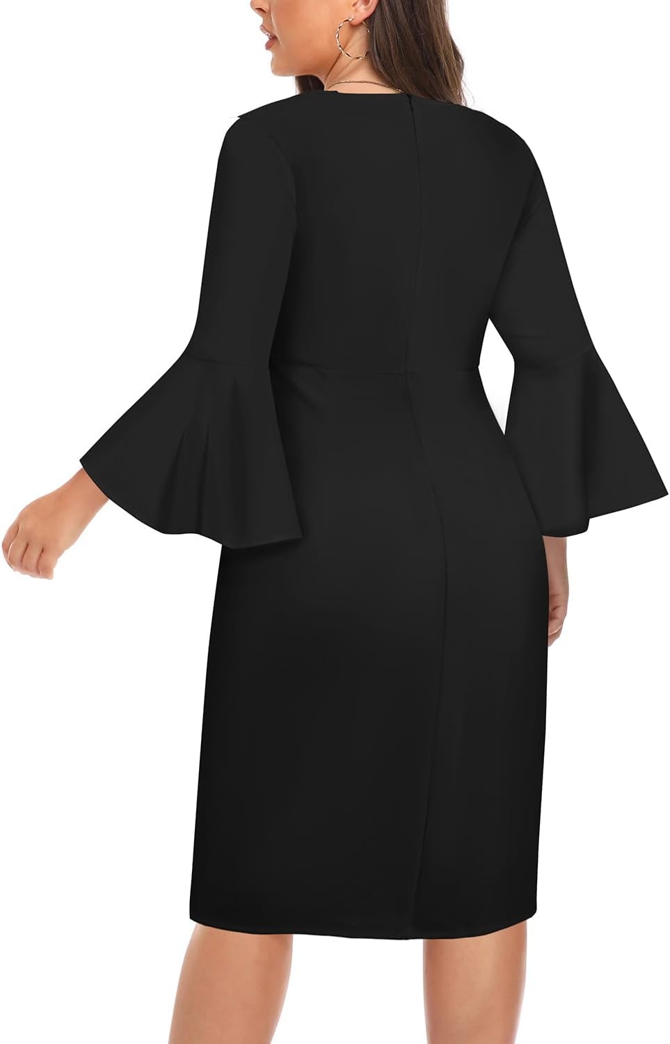 Talisea Women Plus Size Work Dress – Semi Formal Wedding Guest Church Business Office Interview V Neck Bell Sleeve Dress(Black)