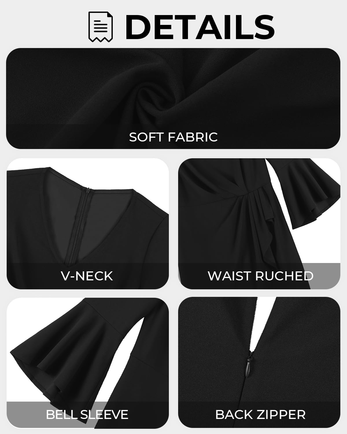 Talisea Women Plus Size Work Dress – Semi Formal Wedding Guest Church Business Office Interview V Neck Bell Sleeve Dress(Black)