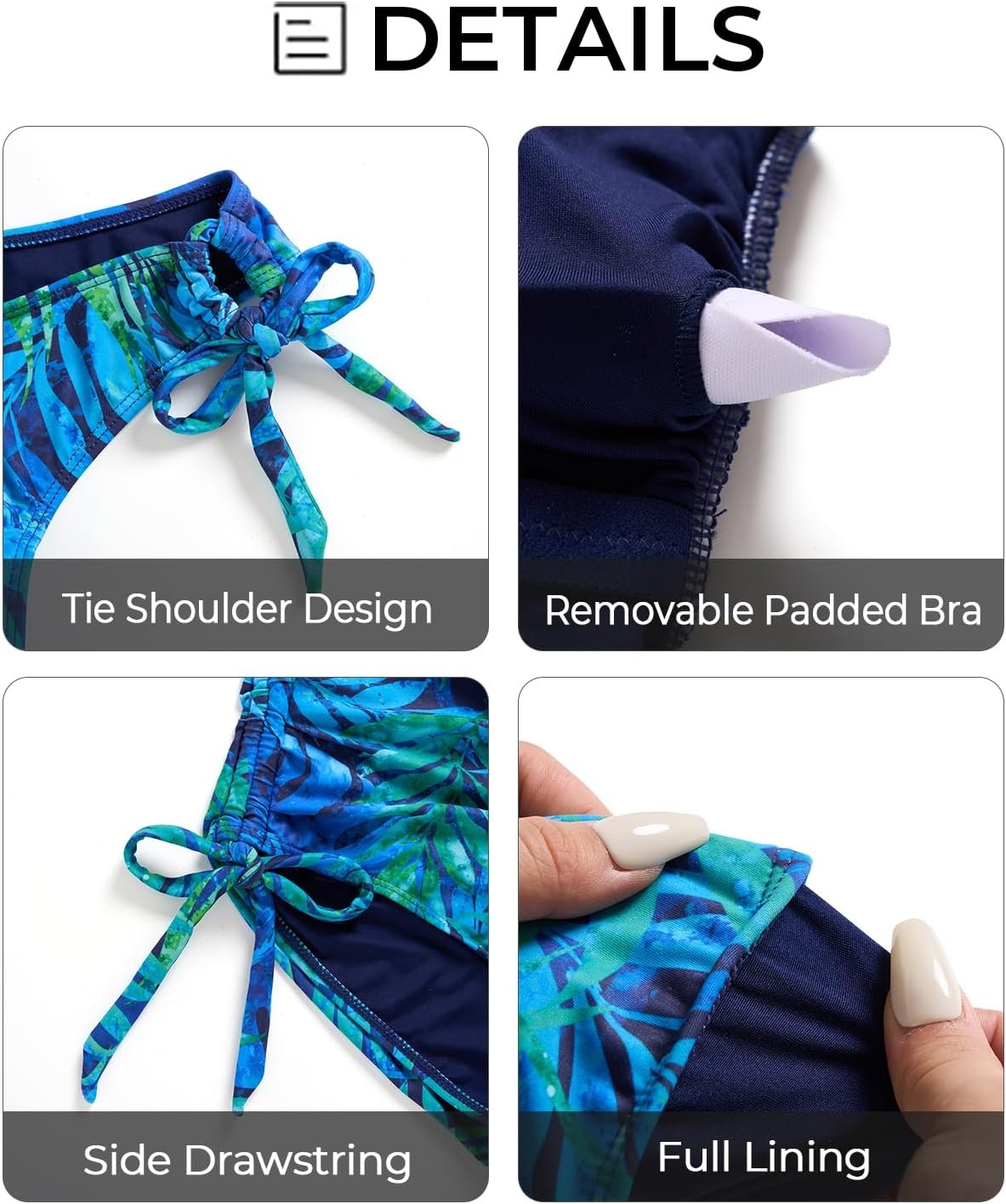 One Shoulder One Piece Swimsuits – Women Tummy Control Bathing Suits Ruched Full Coverage Side Tie Swimwear(Blue Leaves)