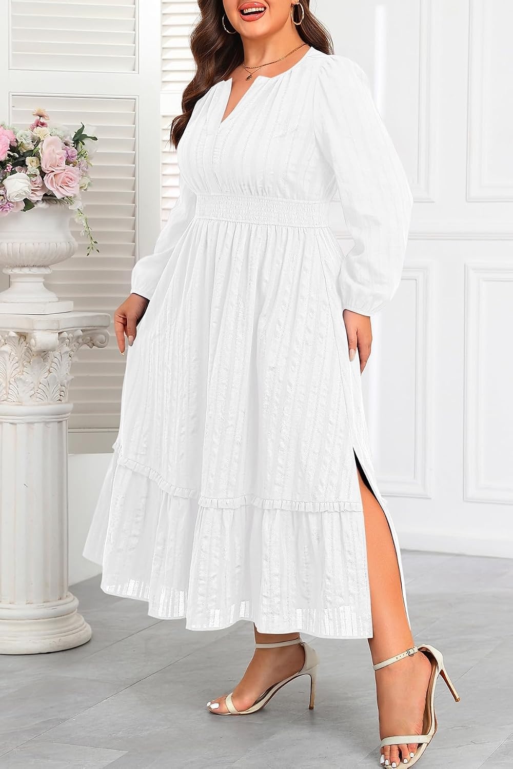 Talisea Plus Size Summer Dresses – Casual Boho Cotton Long Maxi Dress Women(White)
