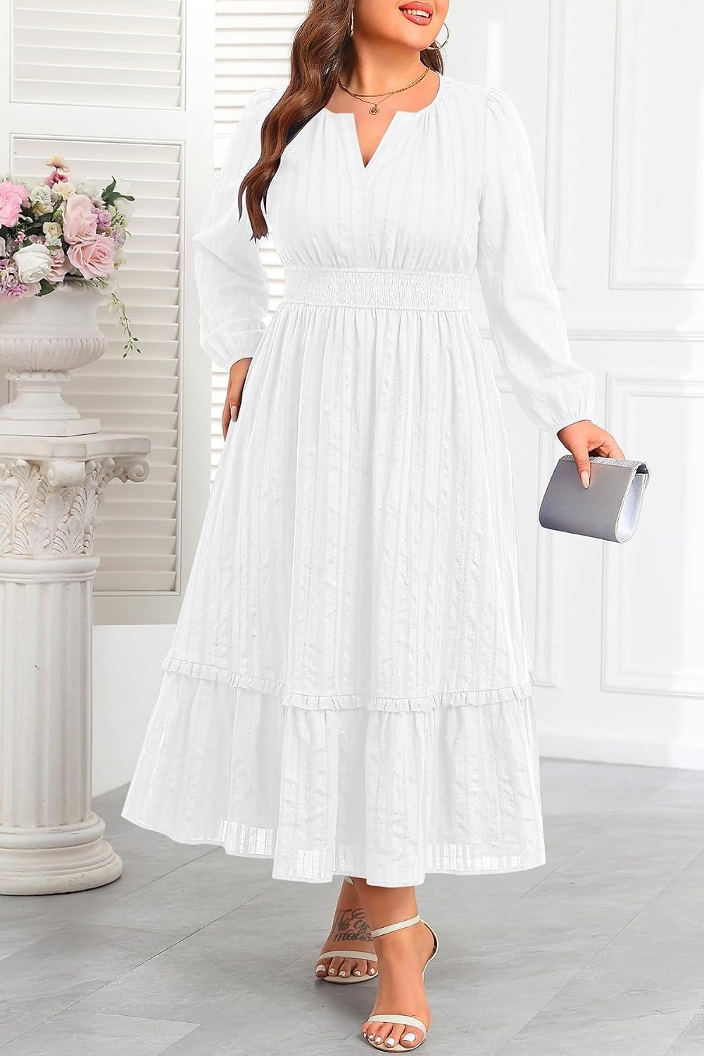 Talisea Plus Size Summer Dresses – Casual Boho Cotton Long Maxi Dress Women(White)