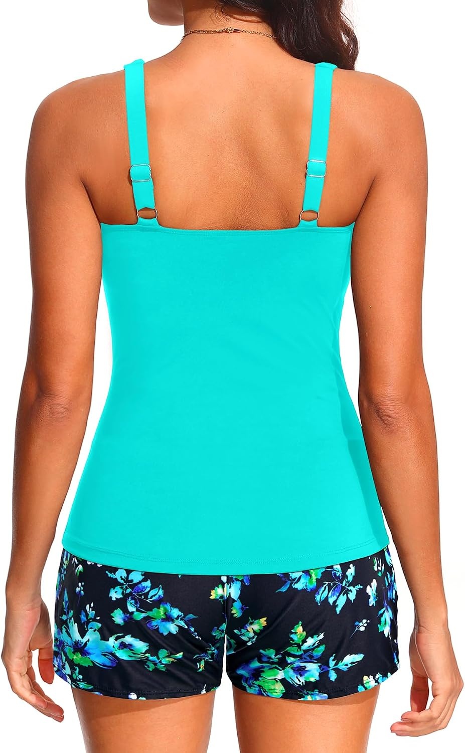 Tankini Swimsuits with Shorts – Two Piece Swimsuits Tummy Control Bathing Suits with Two Side Pockets 2025(Aqua and Blue Floral)