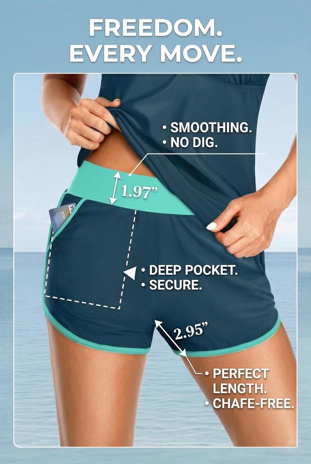 Talisea Women 2 Piece Tankini Swimsuit with Pockets Boy Shorts Modest Bathing Suit Tummy Control Tank Top(Teal and Green)