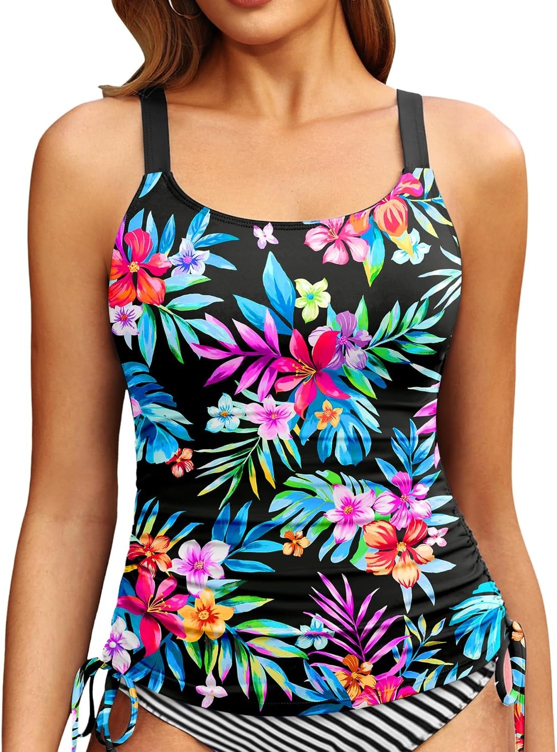 Women Tankini Top Only – Tummy Control Bathing Suit Top 2025 Modest Swim Tank Top Swimsuits No Bottom(Colorful Floral)