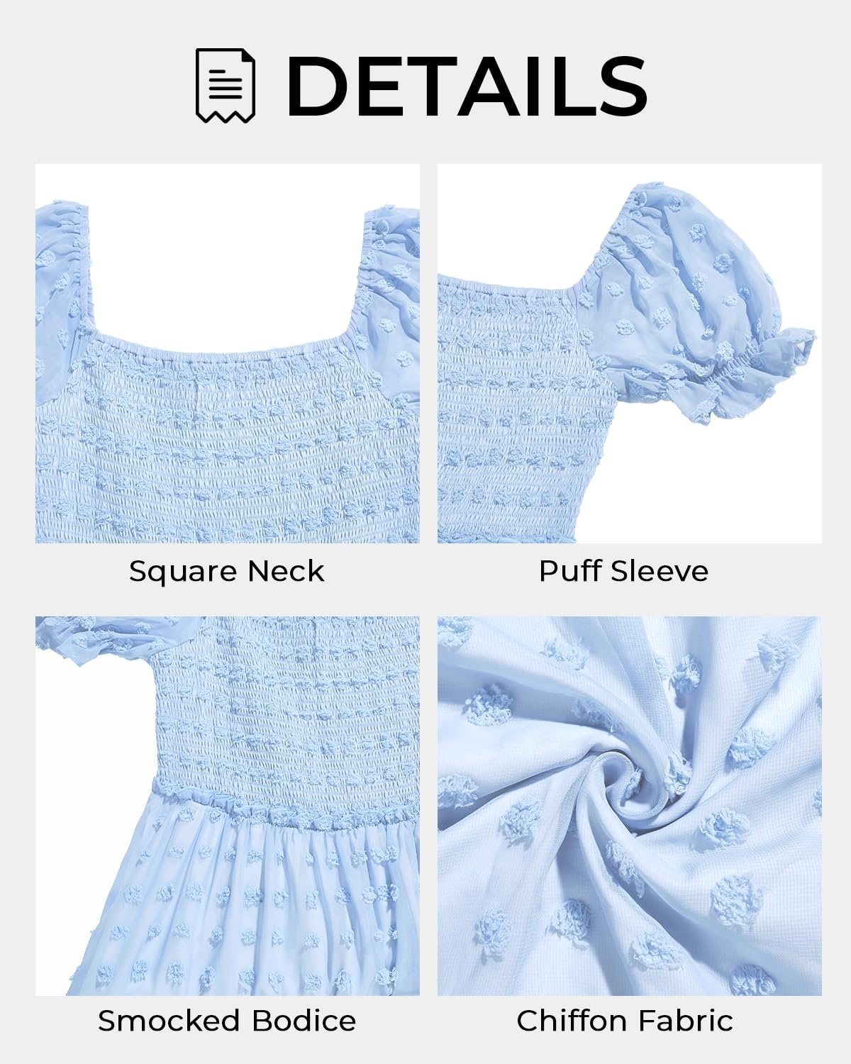 Talisea Plus Size Square Neck Graduation Summer Casual Sundress Chiffon Swiss Dot Ruffle Flowy Short Smocked Dress(Light Blue)