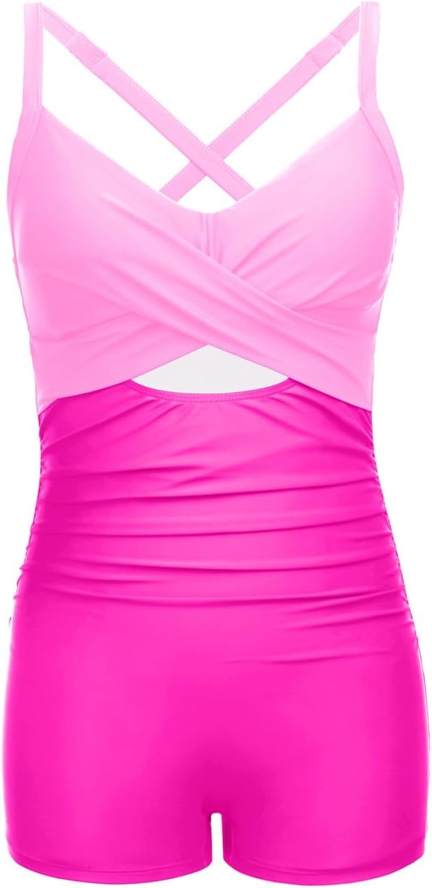 Talisea Women’s One Piece Swimsuit with Shorts Boyshorts Boyleg 2025 Cutout Bathing Suit Criss Cross Swimwear(Pink)