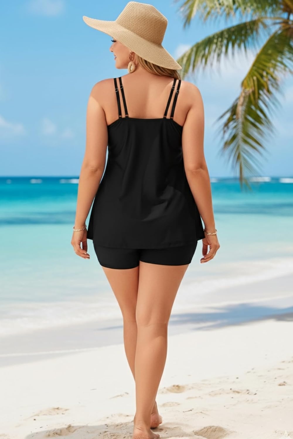 Plus Size Tankini with Shorts – Women Two Piece Swimsuits Bathing Suit Scoop Neck Flowy Swimwear 2025(Black)
